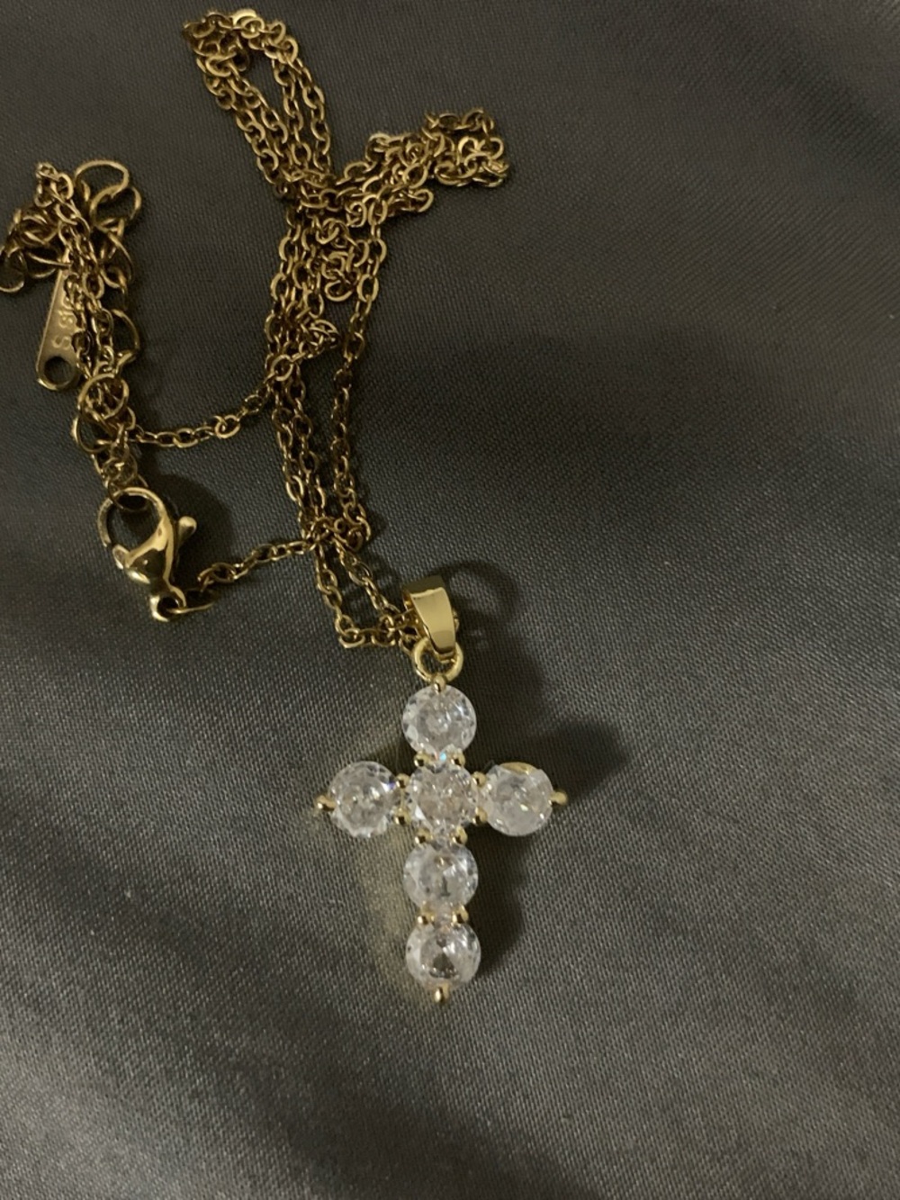 Gold Cross Pendant Necklace with Clear Crystal Accents